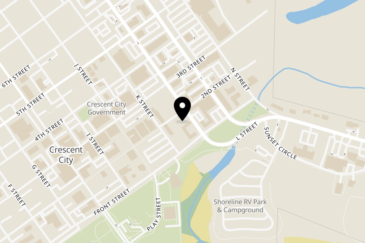 Map showing the location of Elise's Eatery on 1175 2nd St in Crescent City